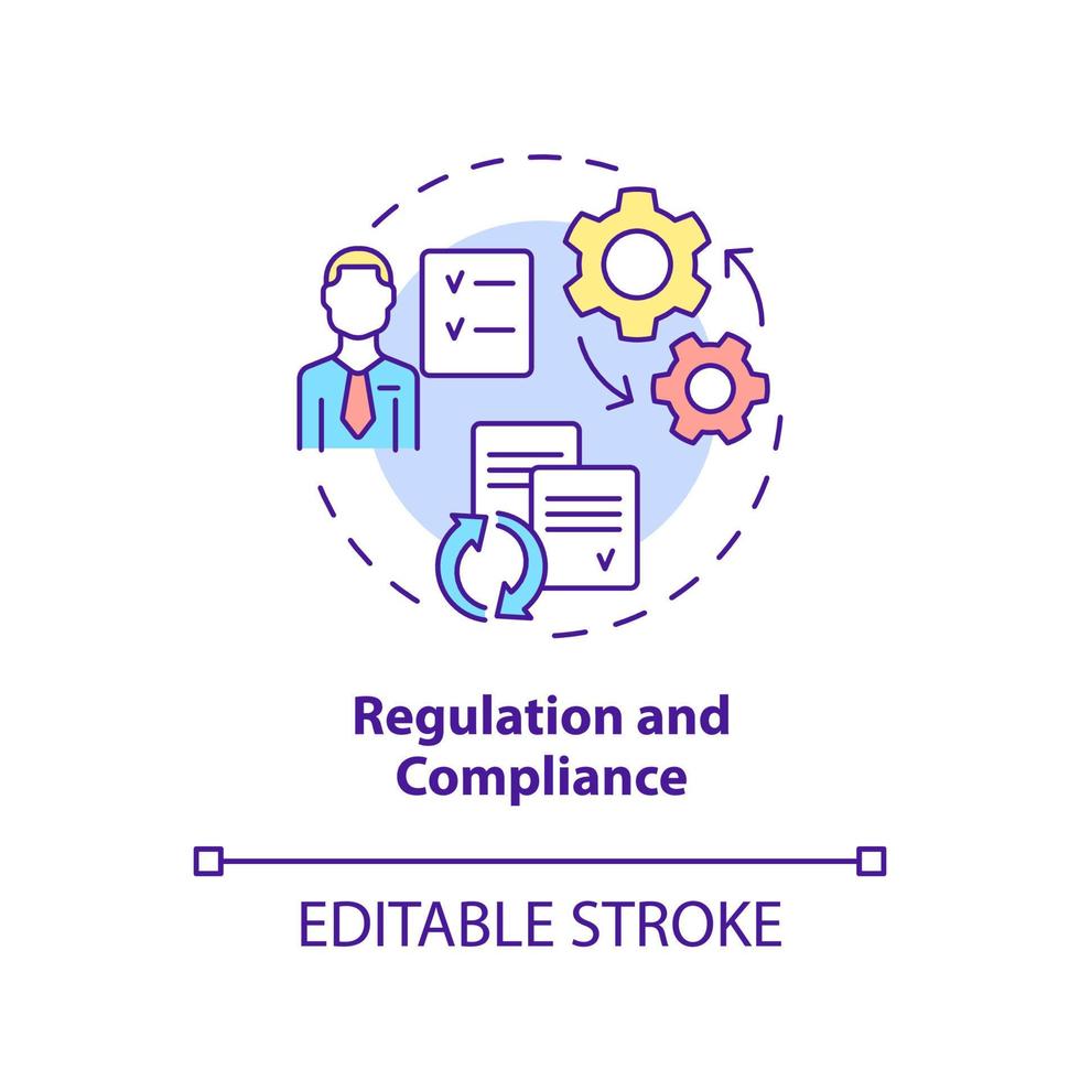 Symbol für Regulierungs- und Compliance-Konzept. Geschäftsherausforderung abstrakte Idee dünne Linie Illustration. Arbeitnehmerschutz. isolierte Umrisszeichnung. editierbarer Strich. vektor