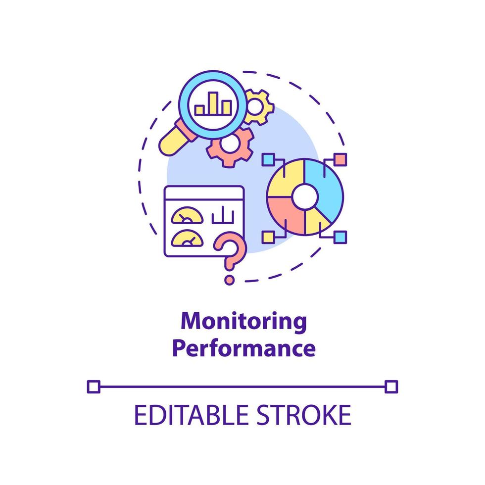övervakning prestanda koncept ikon. gemensam utmaning för företag abstrakt idé tunn linje illustration. mått. isolerade konturritning. redigerbar linje. vektor