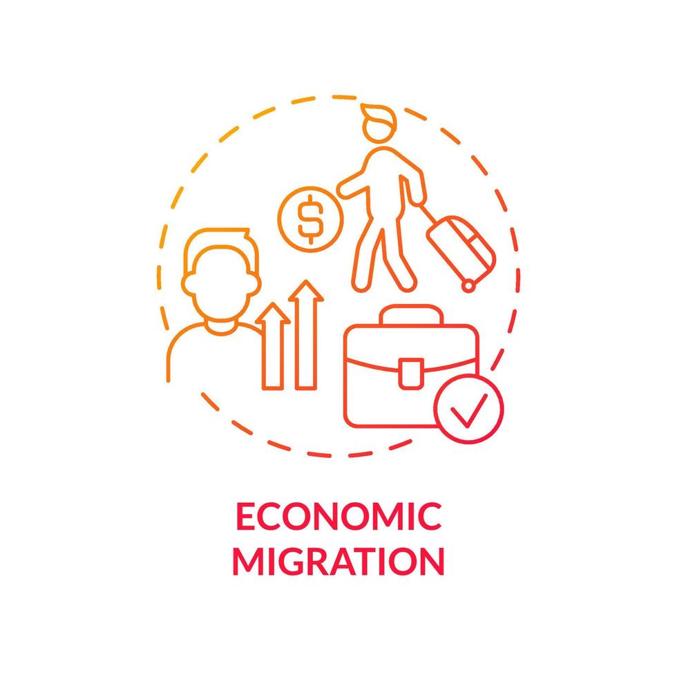 Symbol für das rote Gradientenkonzept der Wirtschaftsmigration. umziehen, um eine bessere Arbeit zu finden. Grund für den Umzug abstrakte Idee dünne Linie Illustration. isolierte Umrisszeichnung vektor