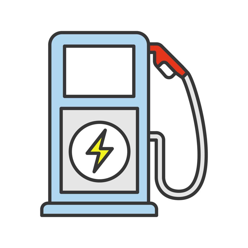 färgikon för laddstation för elfordon. elbilstjänst. bilavgift. elektrisk laddningspunkt. isolerade vektor illustration