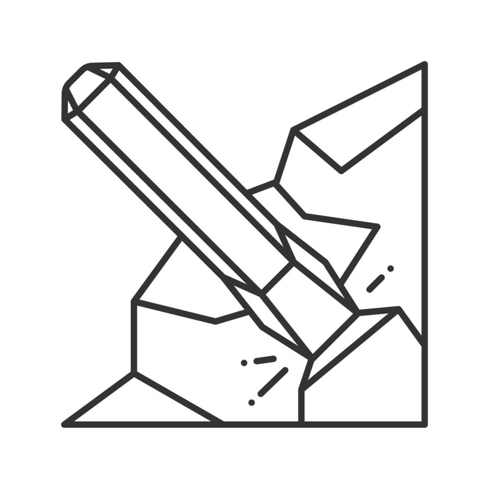 Lineares Symbol für Eisenmeißel. dünne Liniendarstellung. Steinbrechmeißel. Kontursymbol. Vektor isoliert Umrisszeichnung