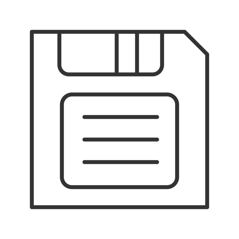 Schaltfläche "Speichern" lineares Symbol. Diskette. dünne Liniendarstellung. Datenspeicherung. Kontursymbol. Vektor isoliert Umrisszeichnung