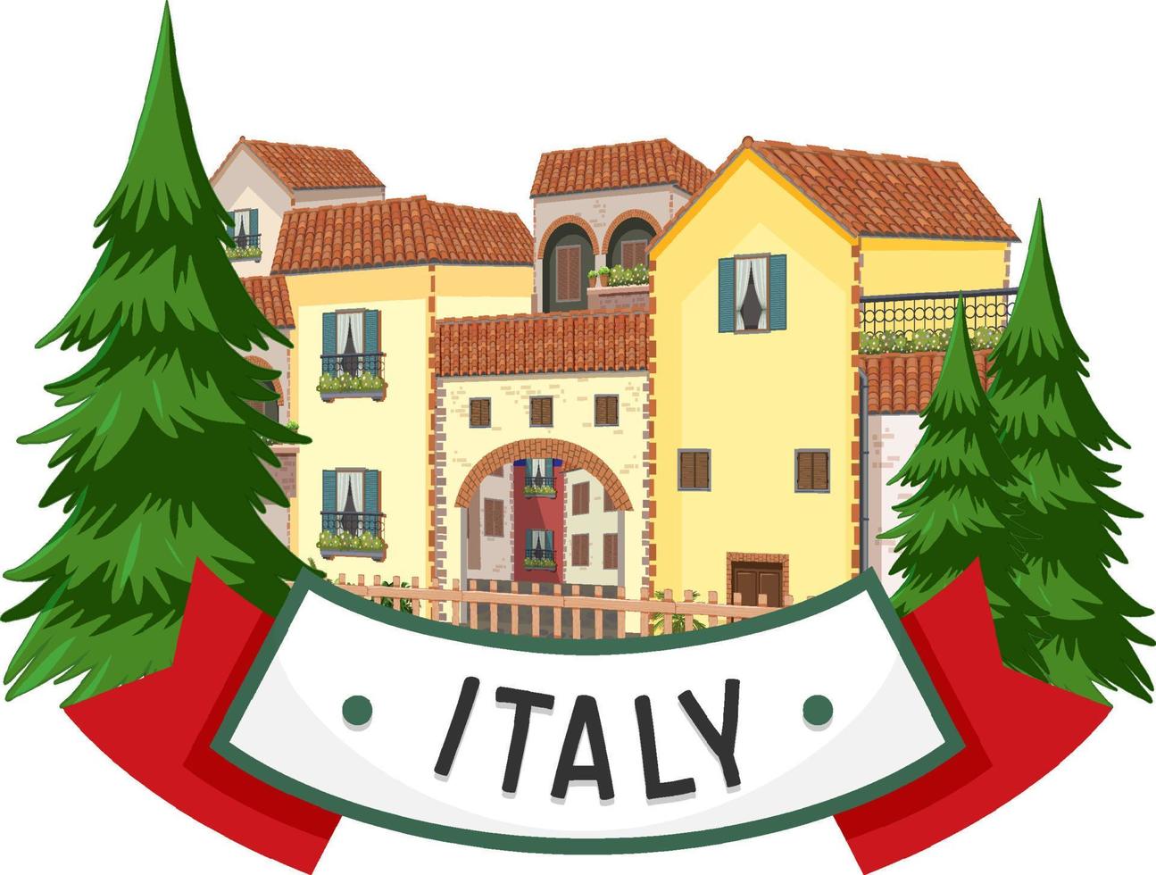 Italien banner etikett med hus byggnader vektor