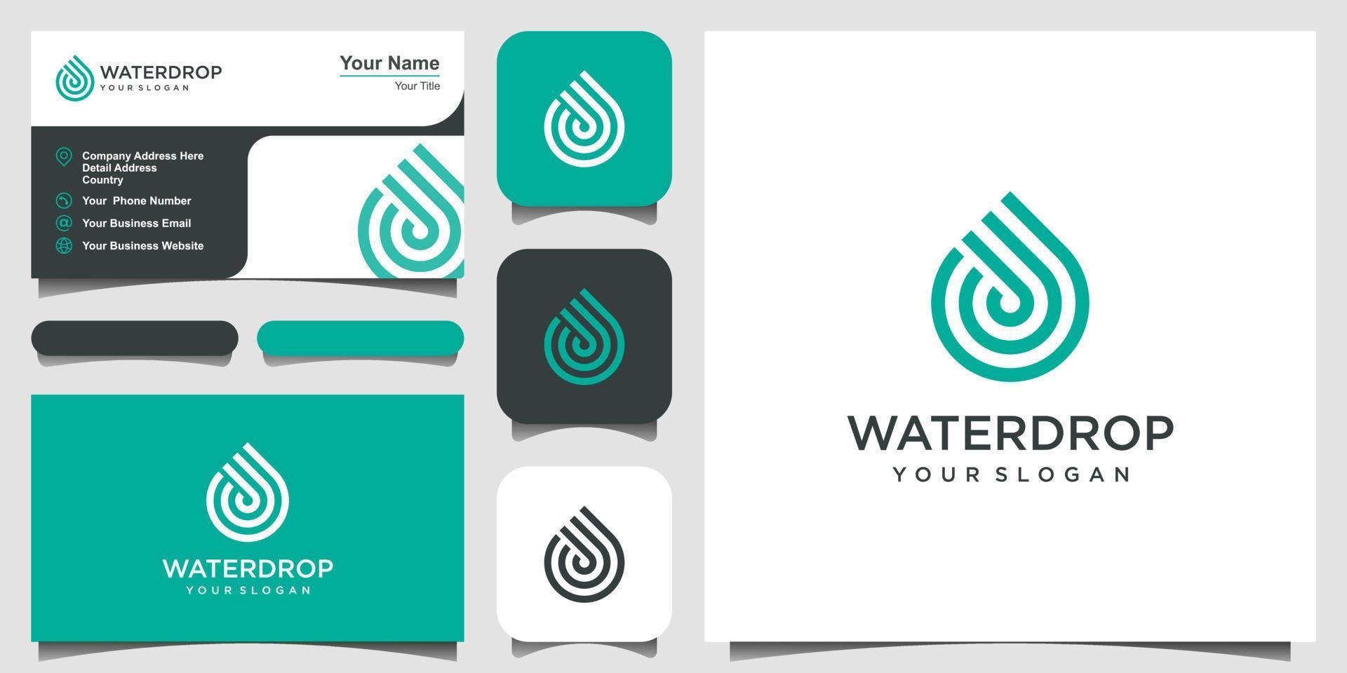 Wasserlinie-Logo-Design. Tröpfchen mit Linienkunststil für mobiles Konzept und Webdesign. Visitenkarten-Design vektor