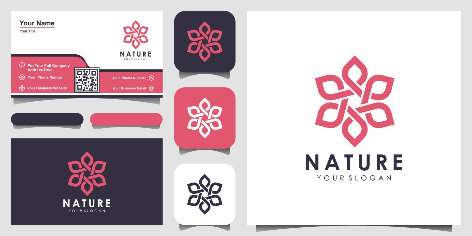 minimalistisches, elegantes Blumenrosen-Logo-Design für Schönheit, Kosmetik, Yoga und Spa. Logodesign und Visitenkarte vektor