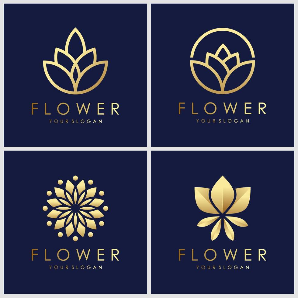 satz goldenes minimalistisches elegantes blumenlogodesign. Inspiration für das Design von Kosmetik-, Yoga- und Spa-Logos. vektor