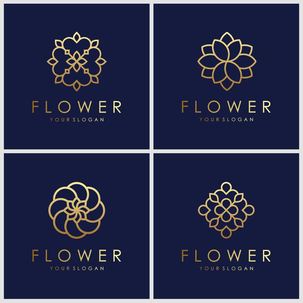 minimalistisk gyllene elegant blomlogotypdesign med linjekoncept. vektor