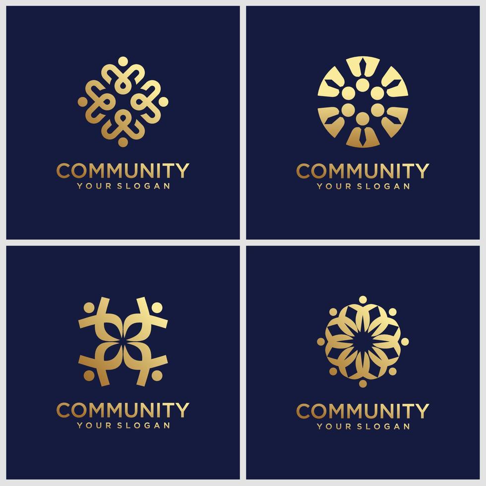 kreative goldene symbole, die als team arbeiten und zusammenarbeiten. Diese Vektor-Logo-Vorlage kann Einheit und Solidarität in einer Gruppe oder einem Team von Menschen darstellen. vektor