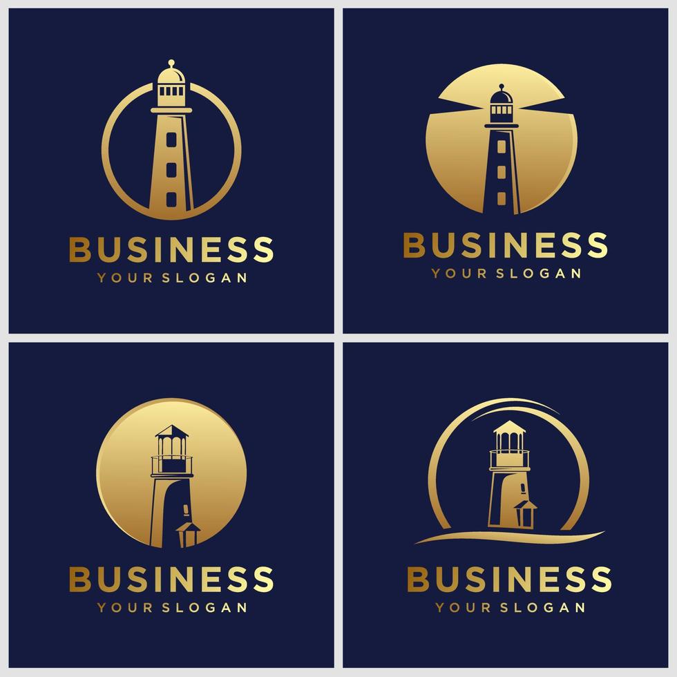 Business goldener Leuchtturm-Logo-Design-Vorlagenvektor. vektor