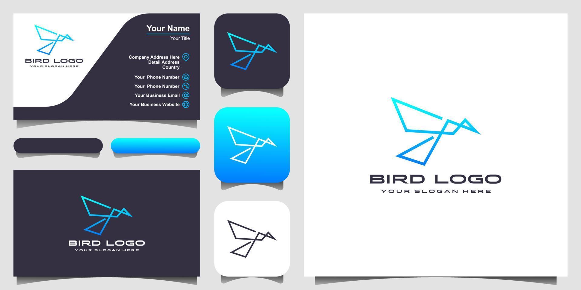 fågel linjekonst logotyp formgivningsmall. logotypdesign, ikon och visitkort vektor