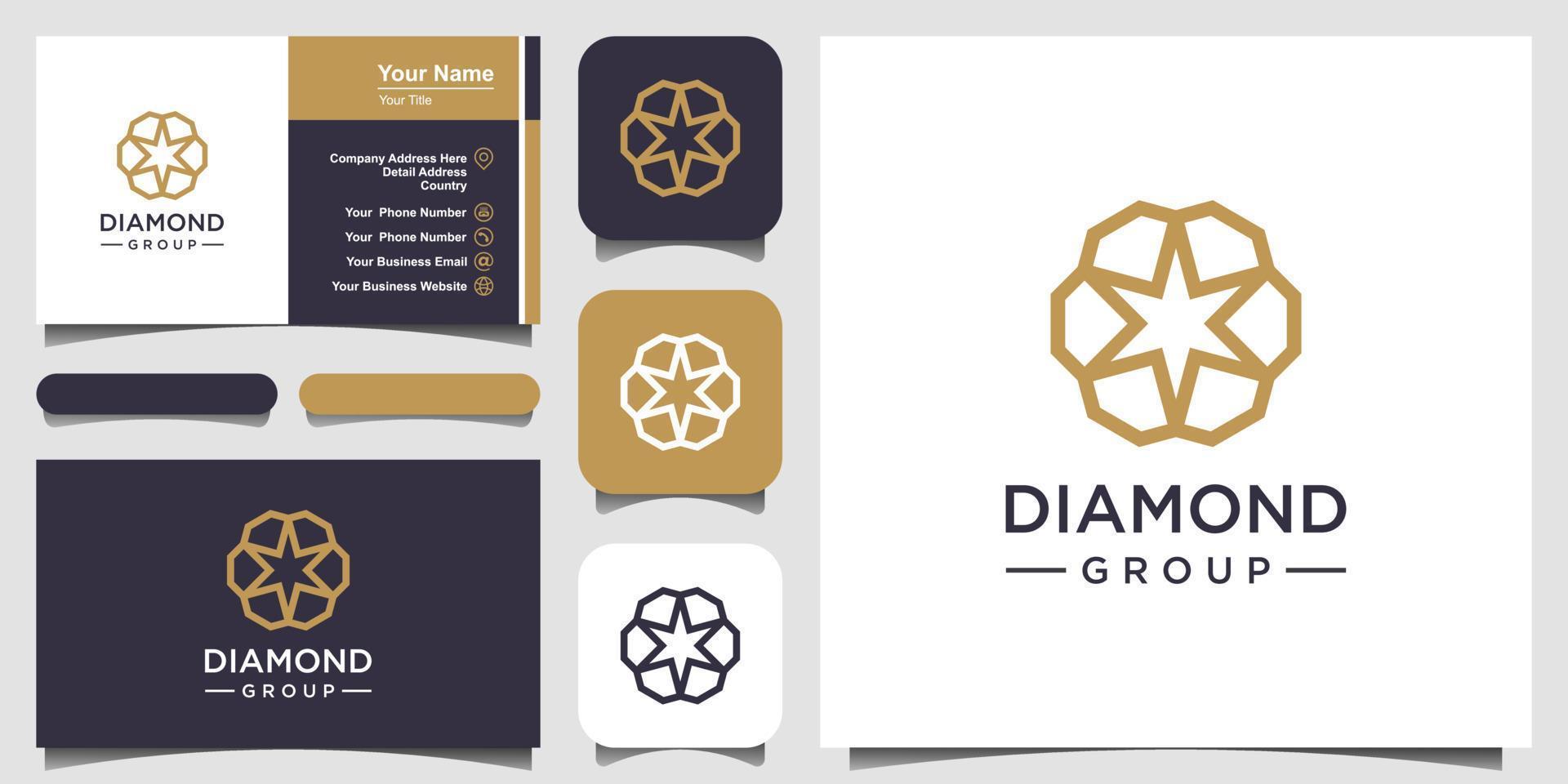 kreativa diamant koncept logotyp formgivningsmall och visitkort design. diamantgrupp, lag, gemenskap vektor