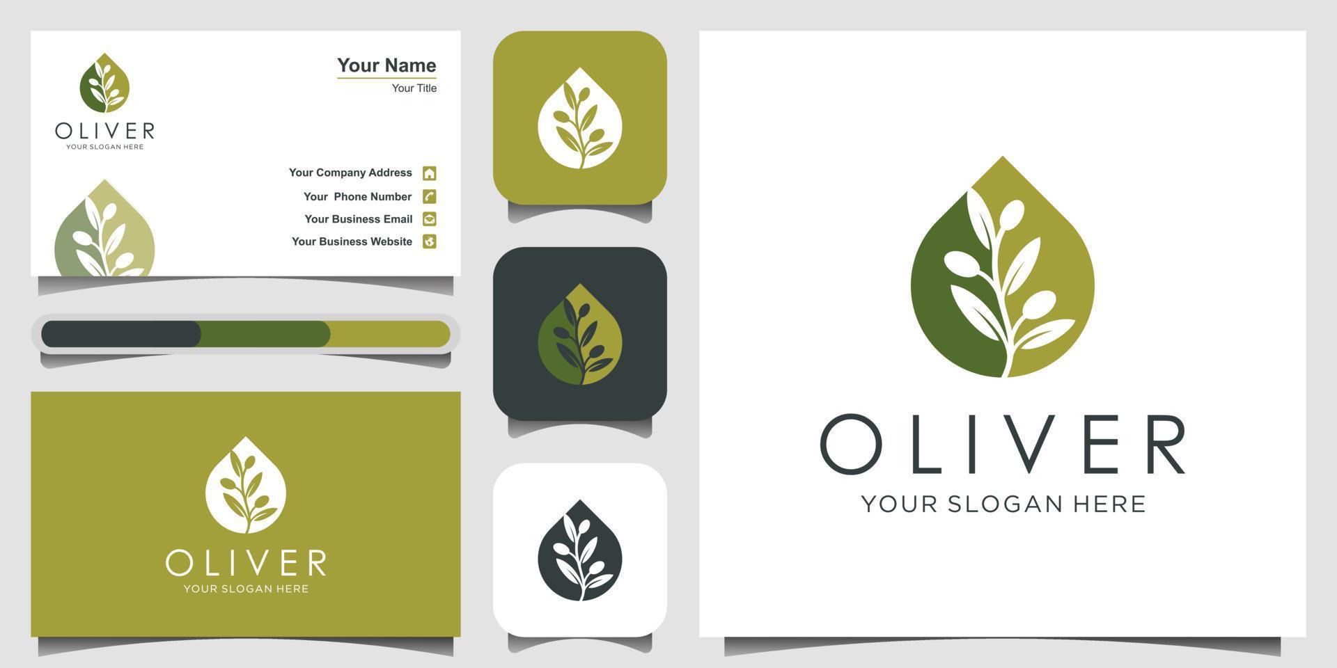 olivenöl oder tröpfchen mit negativem raumlogo-designkonzept. Logodesign, Symbol und Visitenkarte vektor