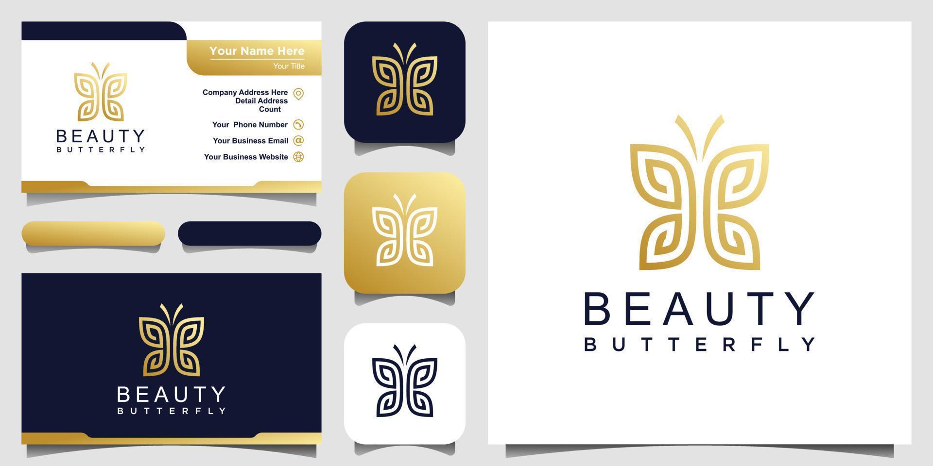 goldene minimalistische schmetterlingslinie kunst monogrammform logo. Schönheit, Luxus-Spa-Stil. Logodesign, Symbol und Visitenkarte. vektor