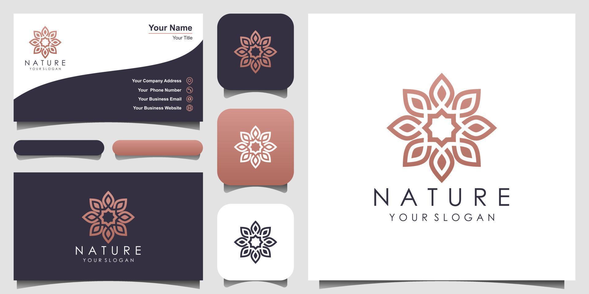 minimalistisk elegant blommig ros-logotypdesign för skönhet, kosmetika, yoga och spa. och visitkortsdesign vektor