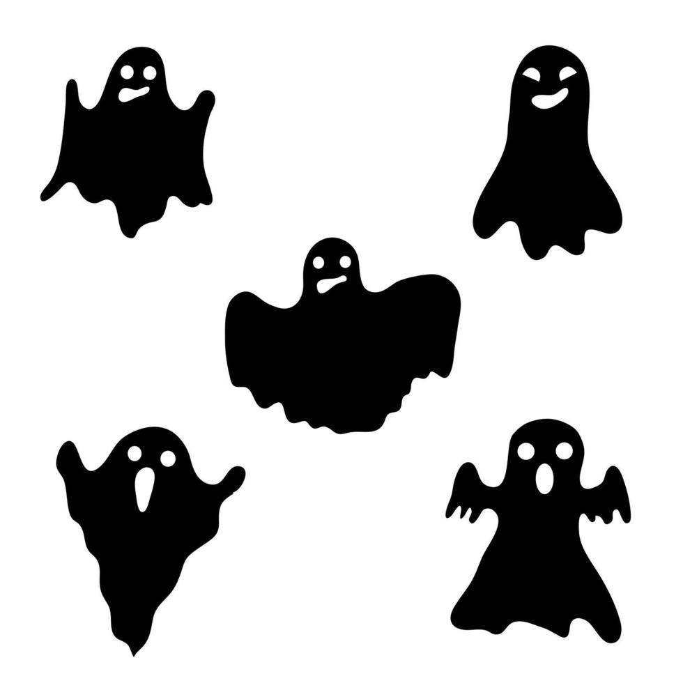 Reihe von Silhouetten von Geistern, Halloween. Vektor isoliert auf weißem Hintergrund.