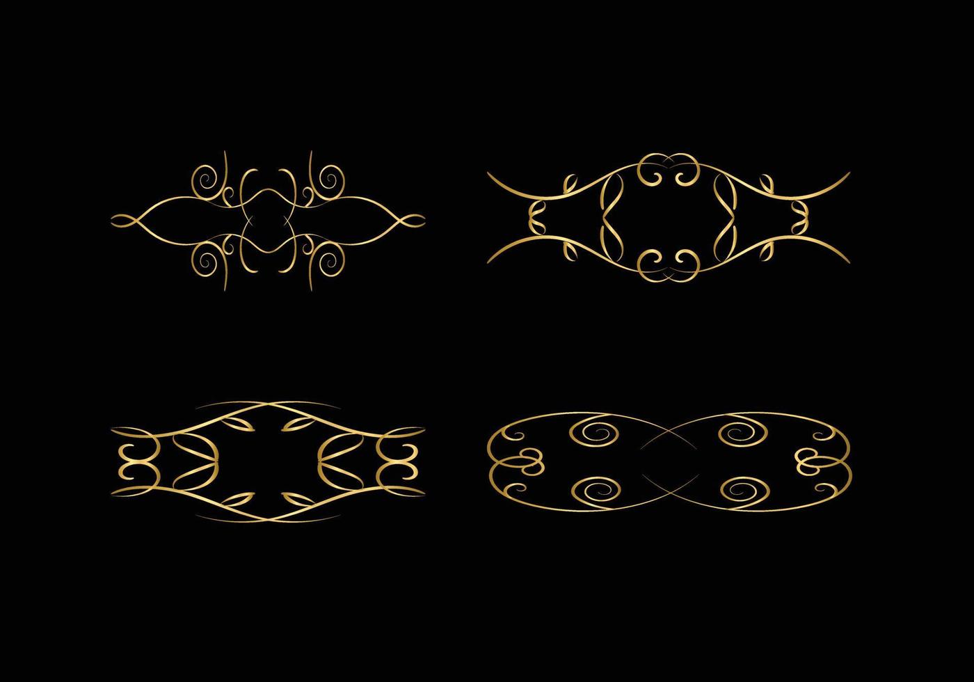 goldene dekorations- und ornamentelemente auf schwarzem hintergrund. florale Verzierung. vektor