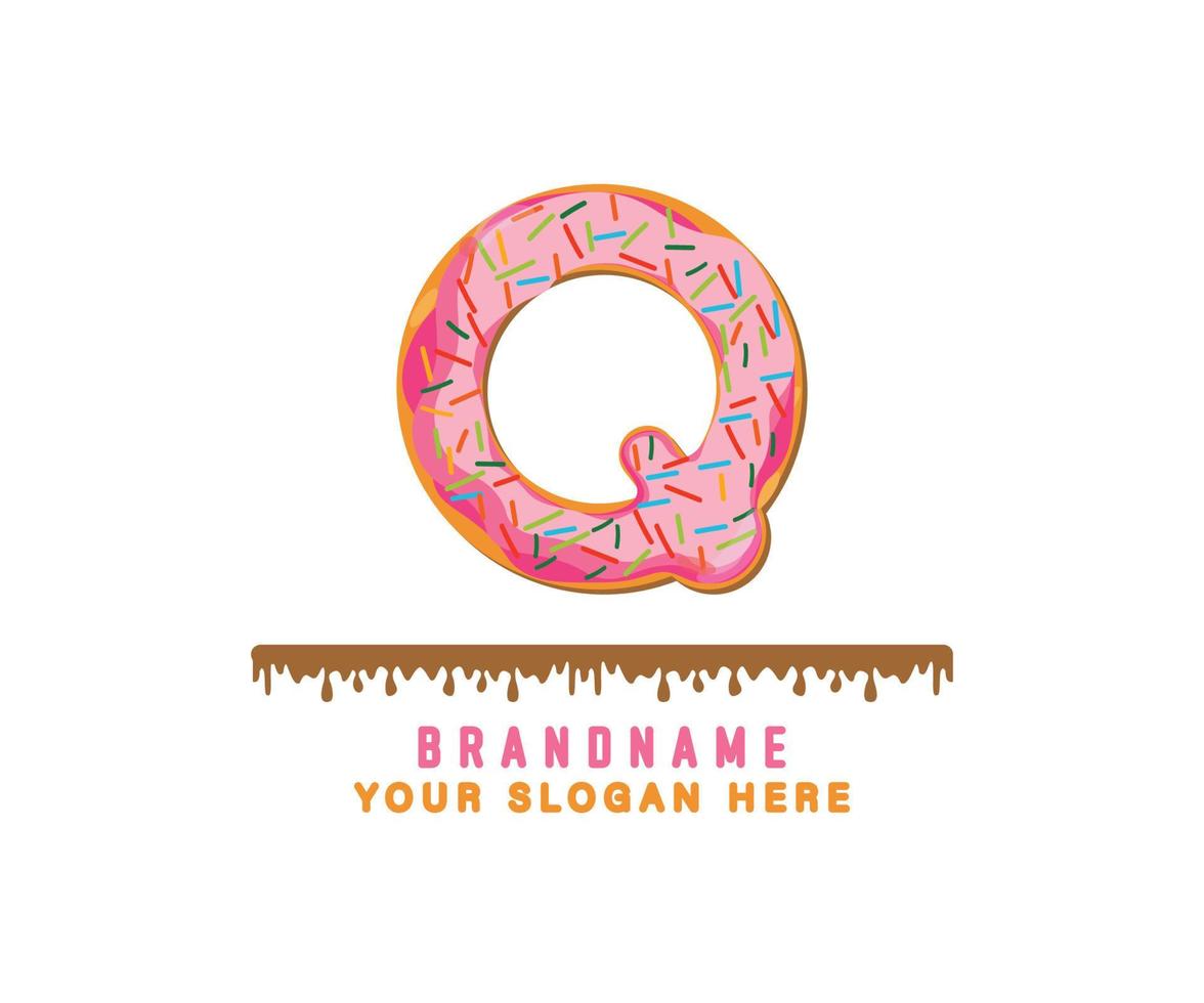 buchstabe q alphabet mit rosa donut brot alphabet theis geeignet für logos, titel und überschriften, niedlicher donut-vektor vektor