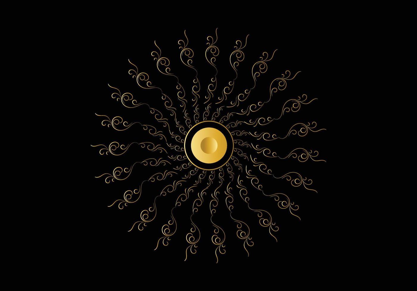 goldener Rahmen mit Ornament im Kreis auf schwarzem Hintergrund. Luxus-Gold-Mandala, Design von Hand zeichnen. vektor