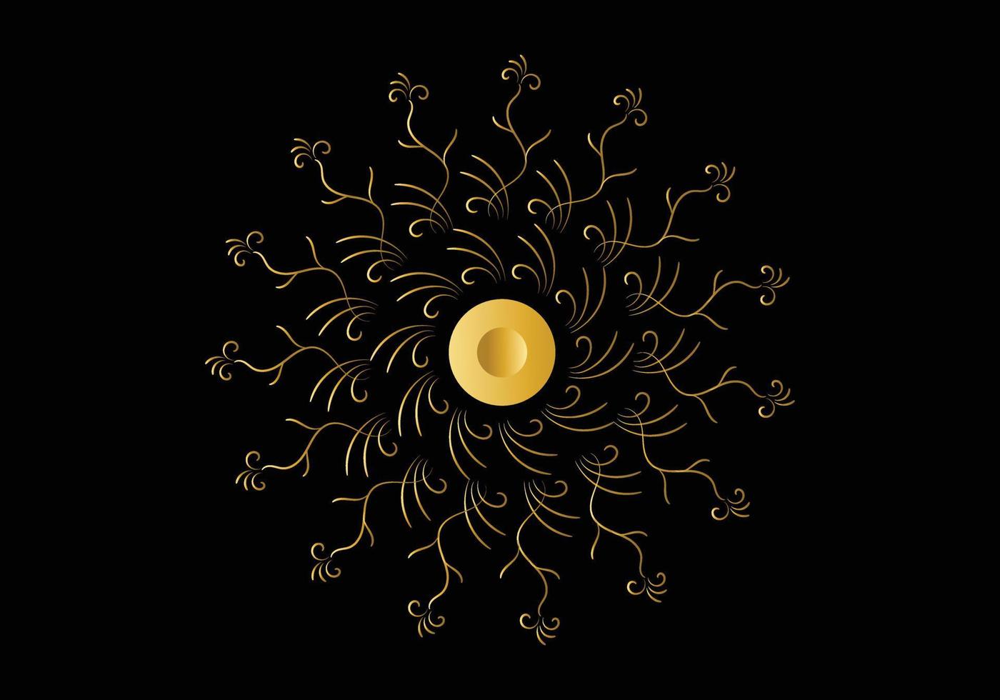 goldener Rahmen mit Ornament im Kreis auf schwarzem Hintergrund. Luxus-Gold-Mandala, Design von Hand zeichnen. vektor