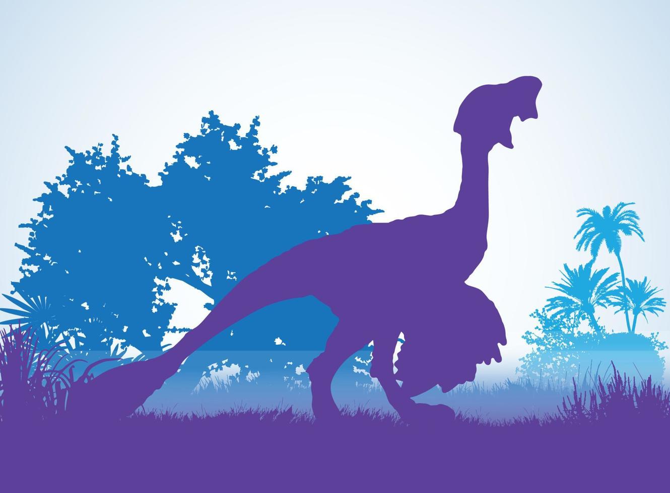 oviraptor dinosaurier silhuetter i förhistorisk miljö överlappande lager dekorativ bakgrund banner abstrakt vektorillustration vektor