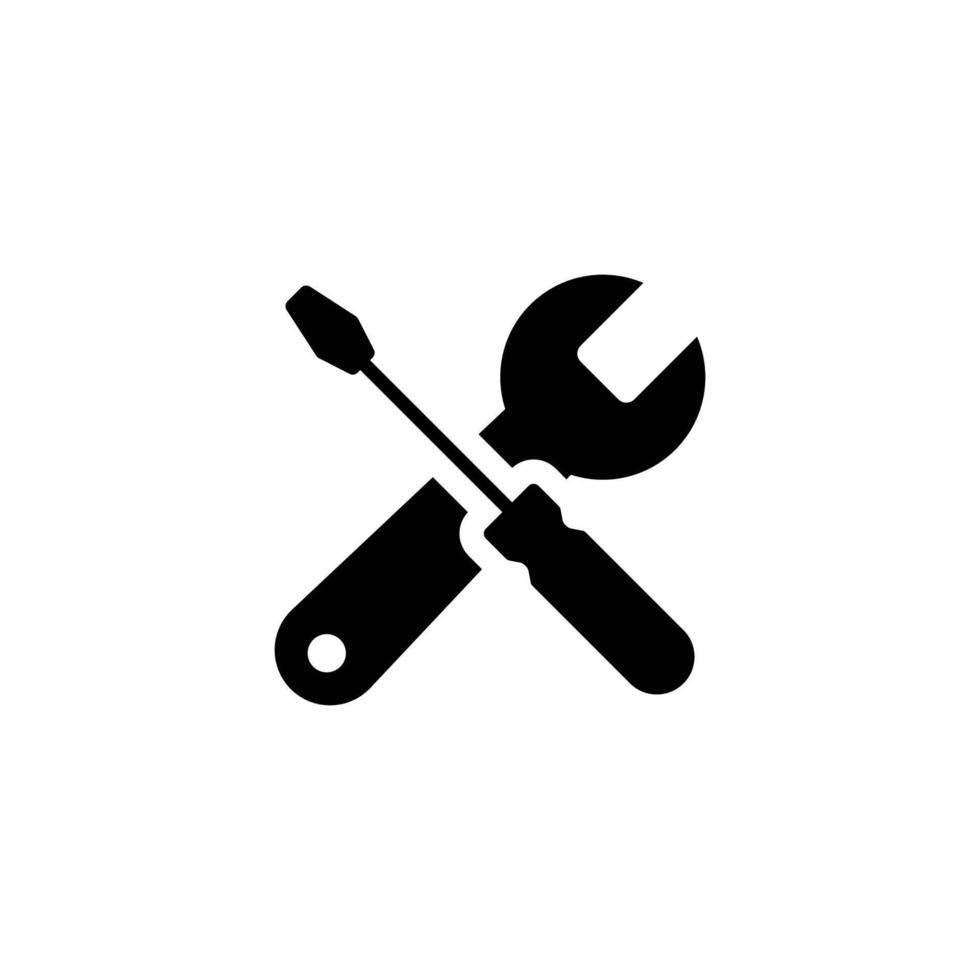 underhållsikon. enkel solid stil. verktyg, skiftnyckel och skruvmejsel, nyckelskylt. hemtjänster koncept. glyf vektor illustration symbol element isolerad på vit bakgrund. eps 10.