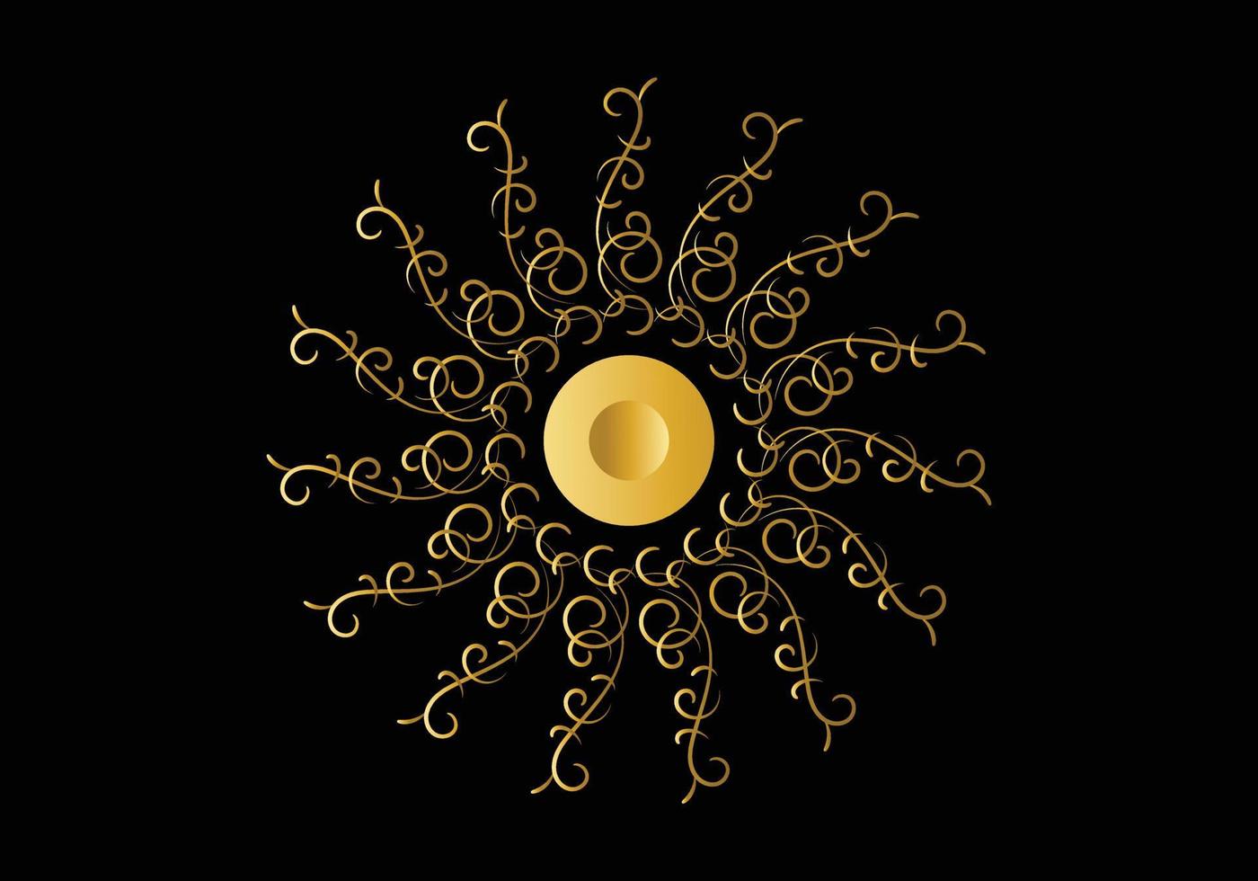 goldener Rahmen mit Ornament im Kreis auf schwarzem Hintergrund. Luxus-Gold-Mandala, Design von Hand zeichnen. vektor