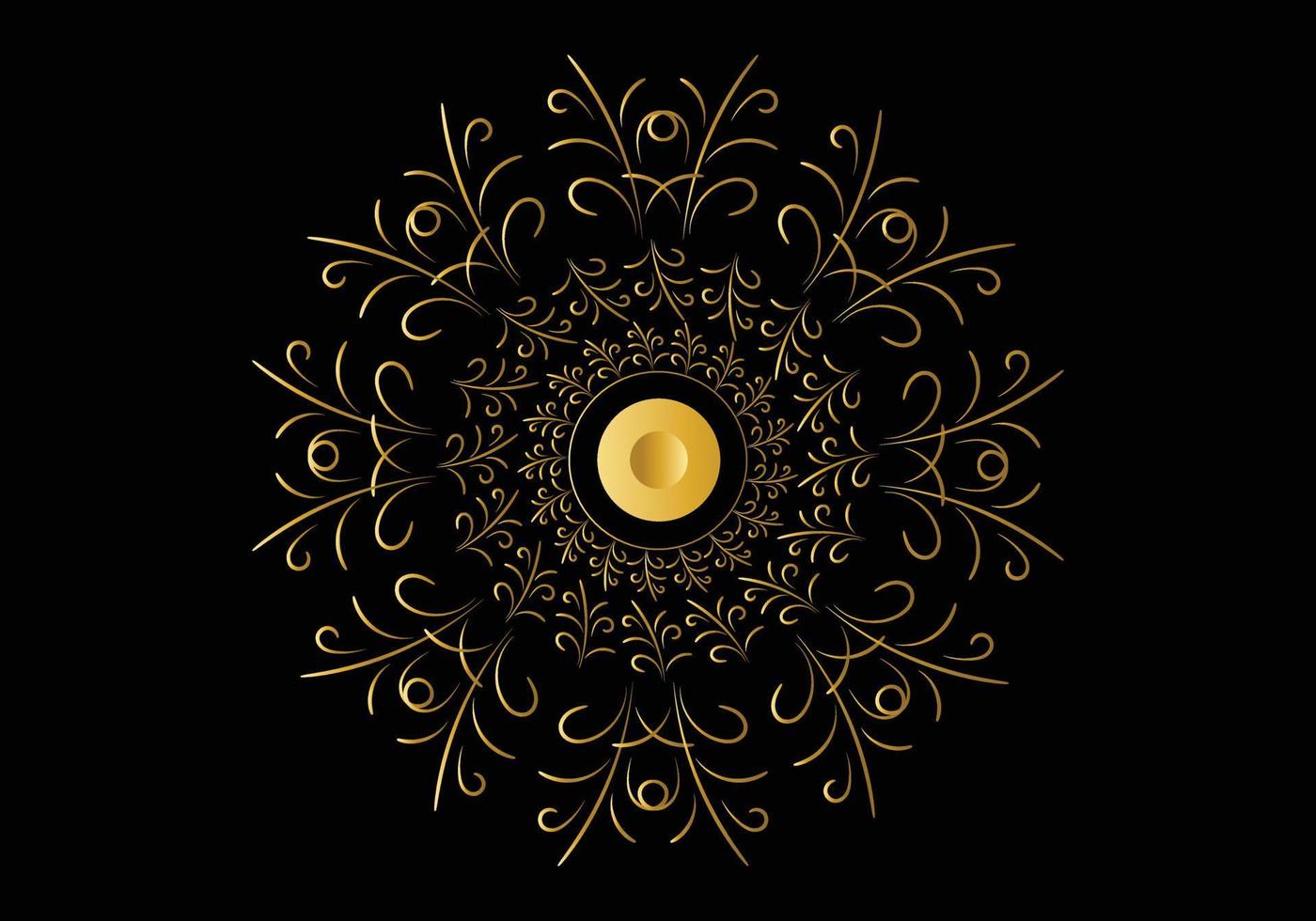 goldener Rahmen mit Ornament im Kreis auf schwarzem Hintergrund. Luxus-Gold-Mandala, Design von Hand zeichnen. vektor