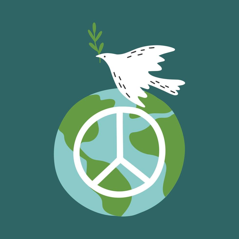 duva och planeten jorden. internationella fredsdagen, som traditionellt firas årligen. fred i världen koncept, ickevåld vec vektor