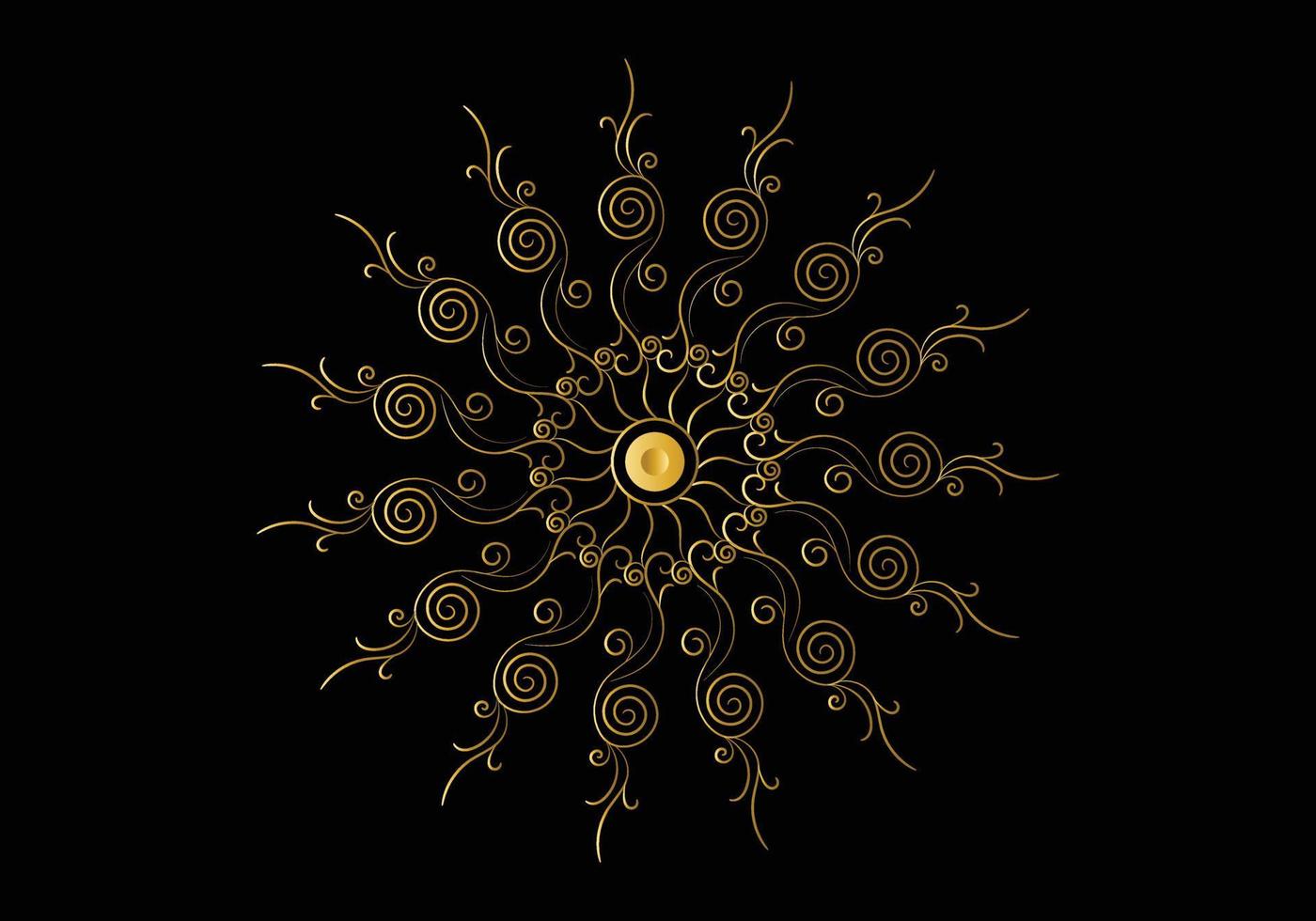 goldener Rahmen mit Ornament im Kreis auf schwarzem Hintergrund. Luxus-Gold-Mandala, Design von Hand zeichnen. vektor