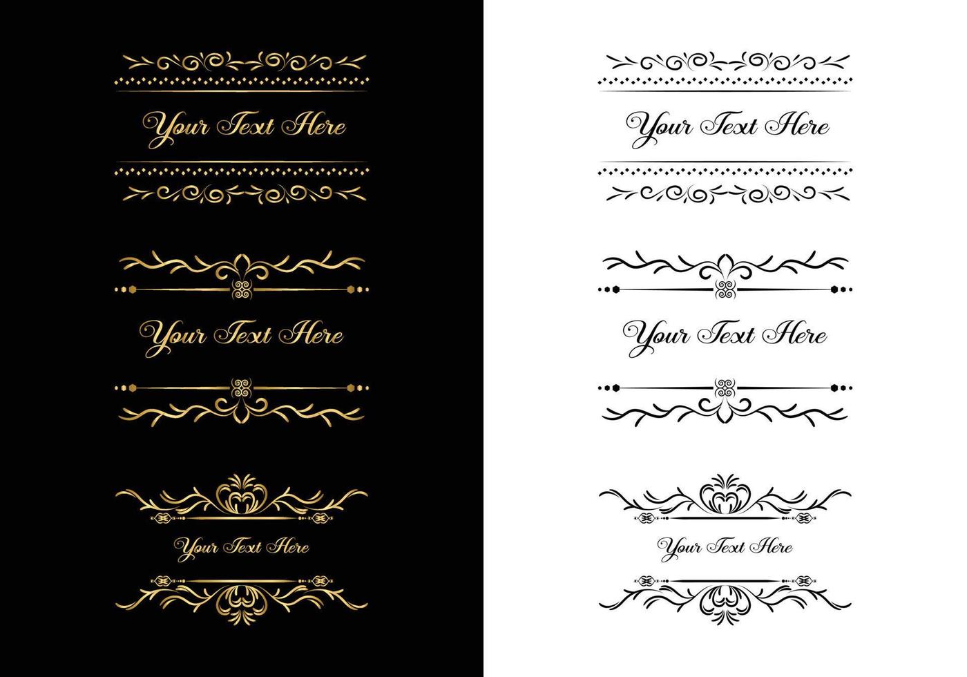 Vintage kalligraphische Vignetten und Trennwände, Vintage Ziertrennwände, handgezeichnete dekorative Ränder im Retro-Stil für Grußkarten, Banner, Retro-Partys, Hochzeitseinladungen, Menüs, Postkarten. vektor