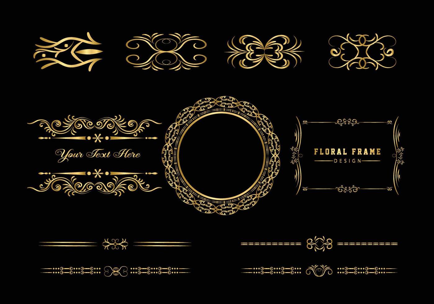 gyllene dekorativ rund ram för design med blommig prydnad. en mall för att skriva ut vykort. vektor