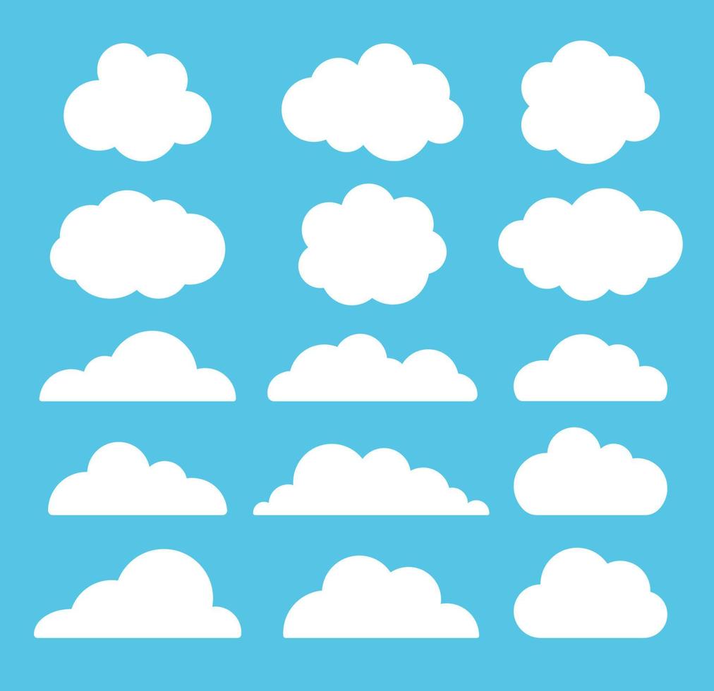 Cloud-Set isoliert auf blauem Hintergrund. vektor