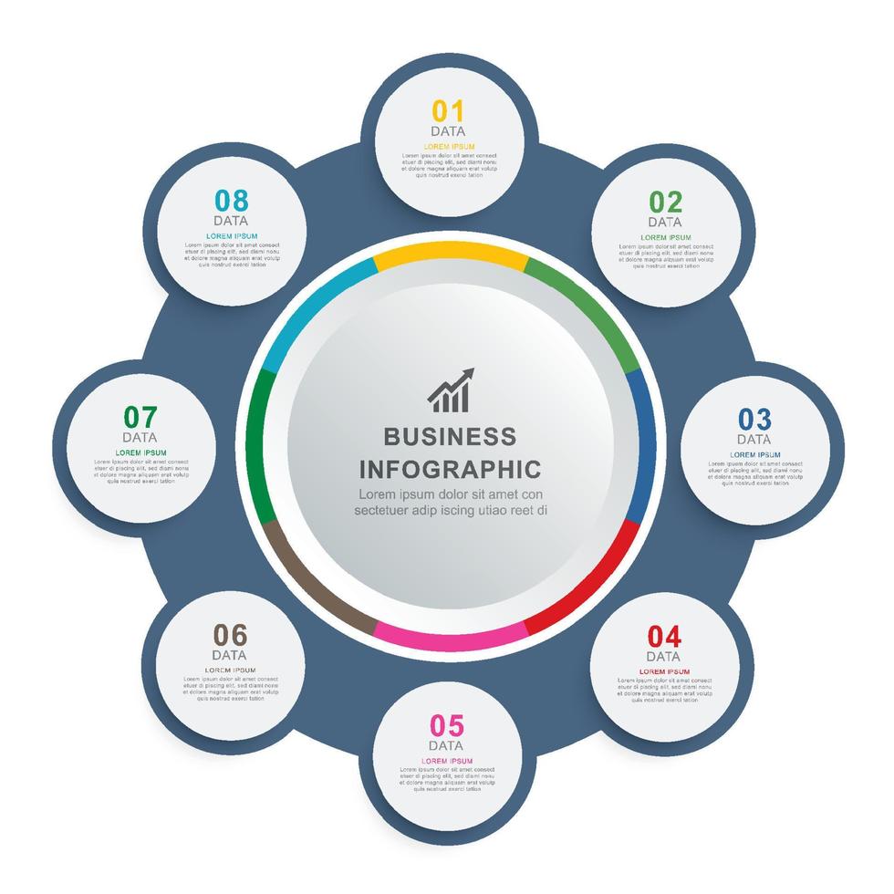 infographics cirkel tidslinje med 8 nummer data mall. vektor illustration abstrakt bakgrund.