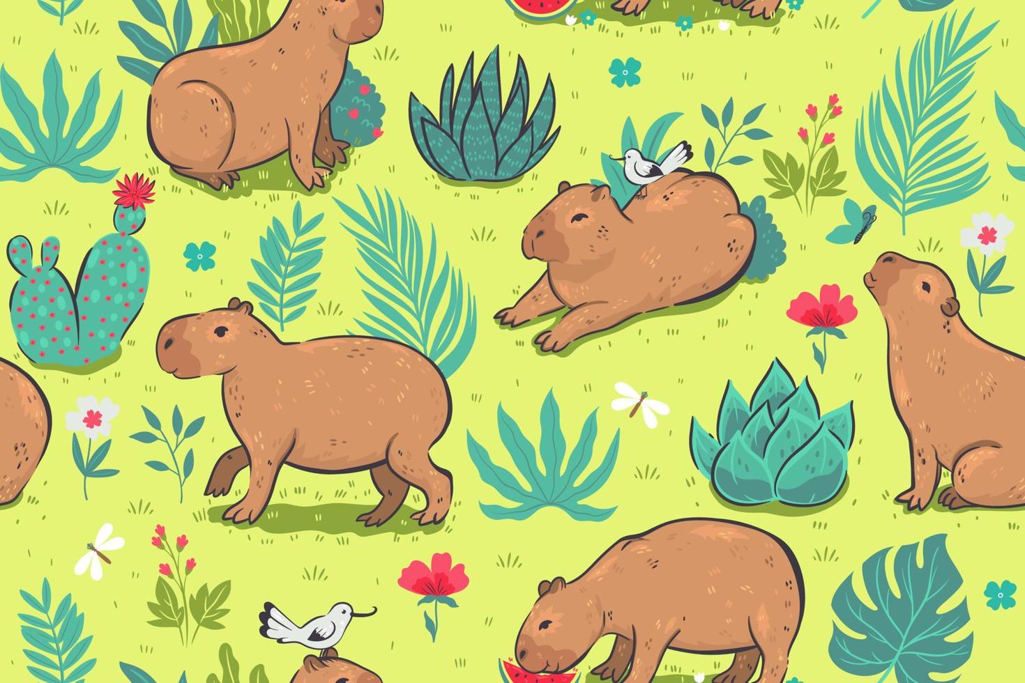 seamless mönster med söta capybaras. vektorgrafik. vektor