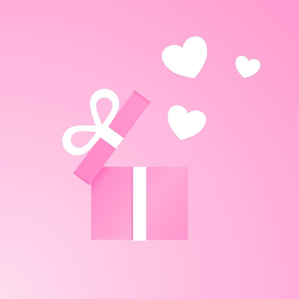 happy valentinstag geschenkbox offenes herz schwebt heraus vektor