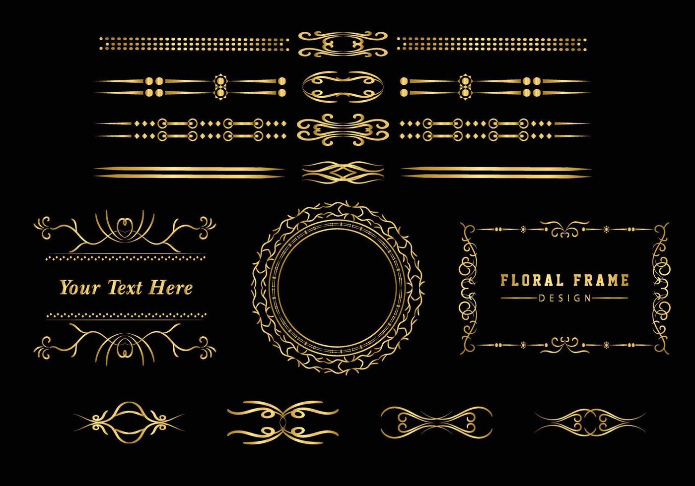 gyllene dekorativ rund ram för design med blommig prydnad. en mall för att skriva ut vykort. vektor