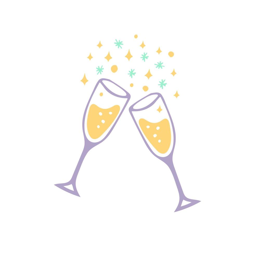 glasögon med champagne och snöflingor ikon. handritad doodle stil. , minimalism. semester, fest nyår semester hurrarop vektor