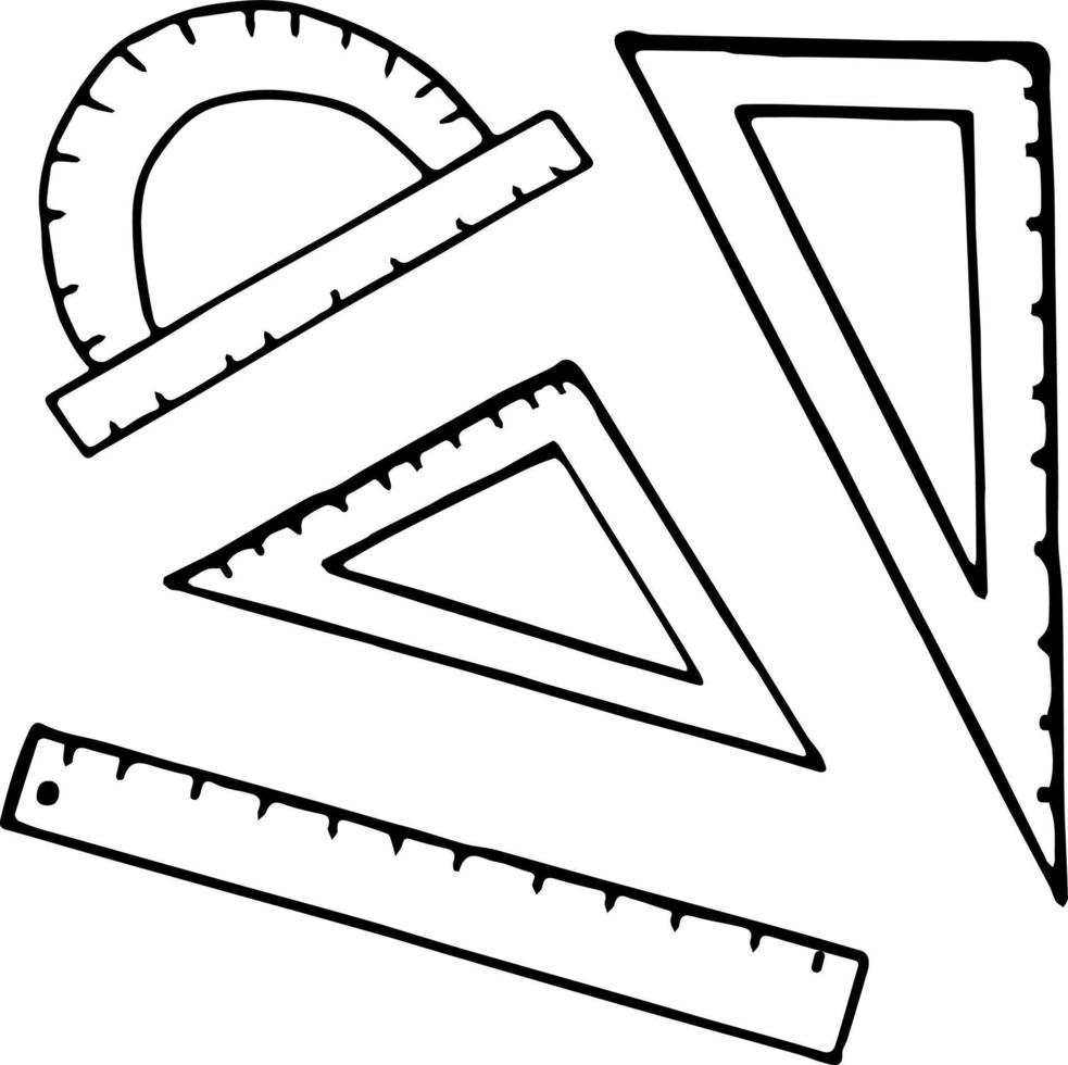 Lineal-Set handgezeichnet im skandinavischen Minimalismus-Stil von Doodle. sammlung von elementen für designikone, karte, aufkleber, poster. Zeichnung, Schule, Studium, Dreieck, Winkel, transparent vektor