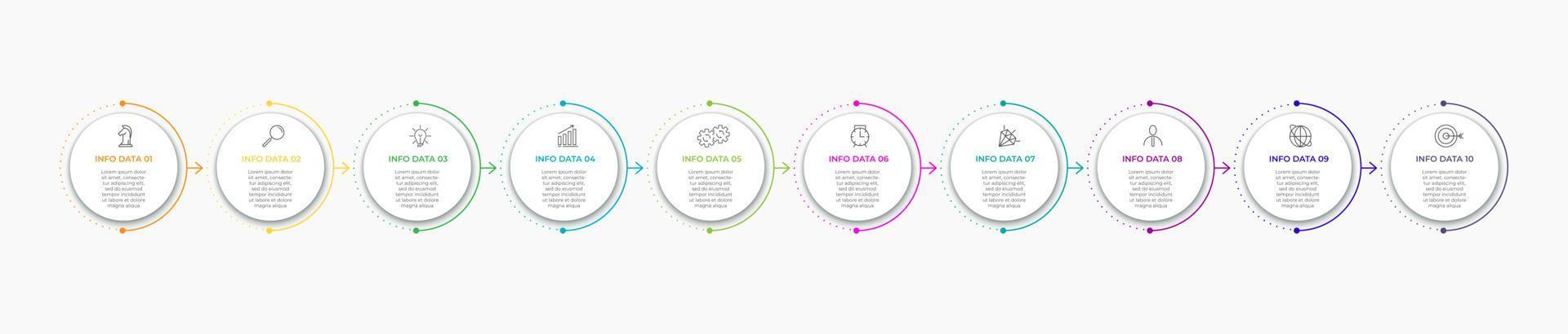 infographic design affärsmall med ikoner och 10 alternativ eller steg. kan användas för processdiagram, presentationer, arbetsflödeslayout, banner, flödesschema, infograf vektor