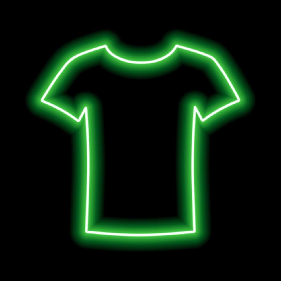 grüner neonumriss eines leeren t-shirts auf schwarzem hintergrund vektor