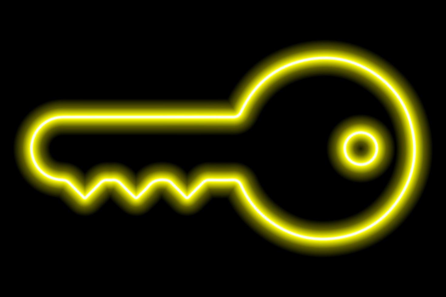 einfacher Metallschlüssel. gelber Neonumriss auf schwarzem Hintergrund. Illustration vektor