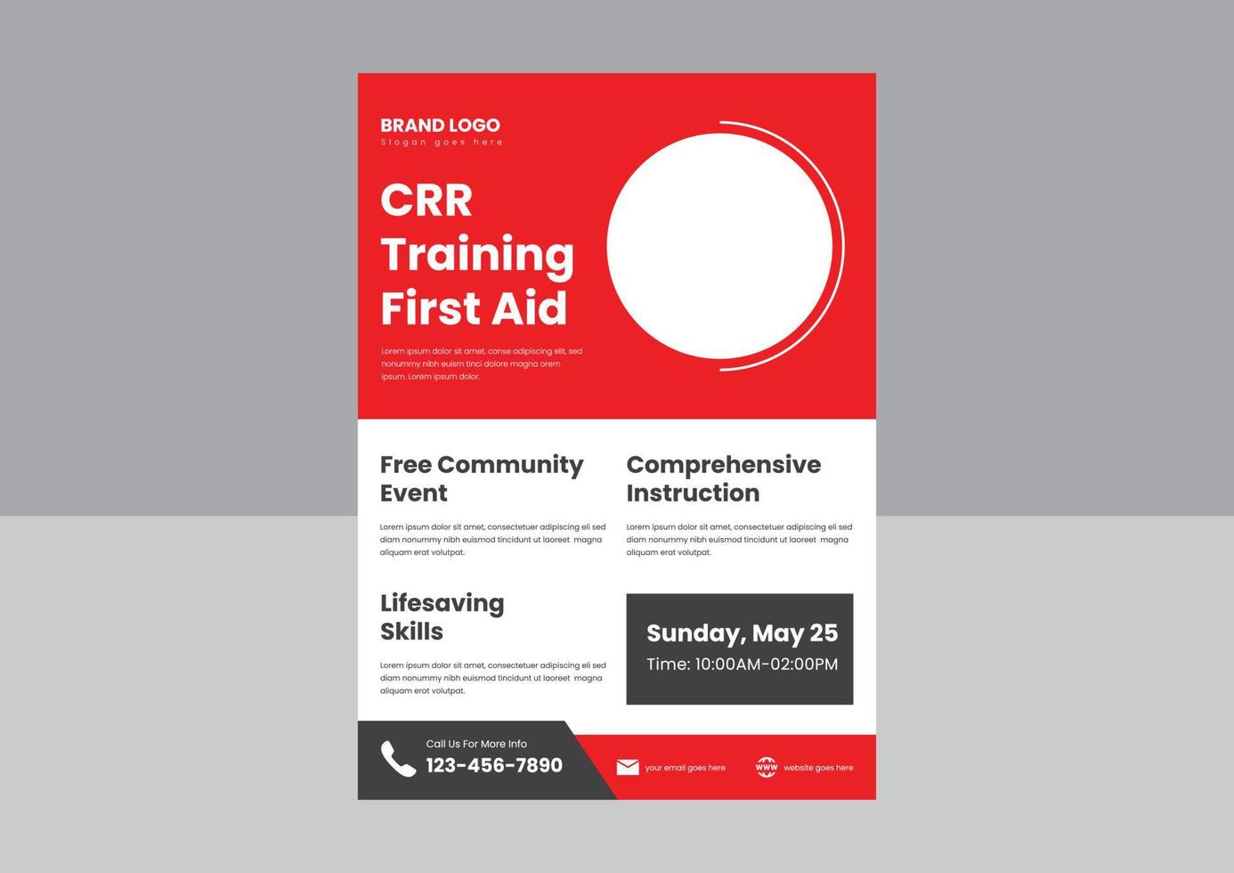 Flyer-Poster-Vorlage für CPR- und Erste-Hilfe-Schulungen. Flyer-Poster-Design für CPR-Schulungskurse. Erste-Hilfe-CPR-Schulungsflyer für Erwachsene. vektor