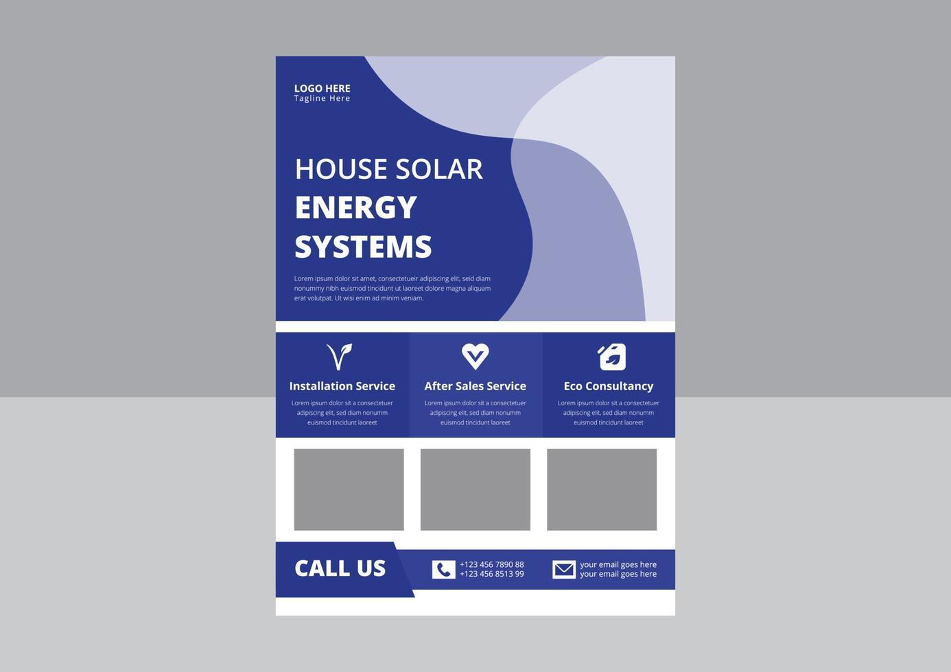 Vorlagen für Solarenergie-Flyer, Flyer für Lösungen von Solarexperten. Haus-Solarenergiesystem-Flyer-Design. Green Energy Flyer, Cover, Posterdesign. vektor