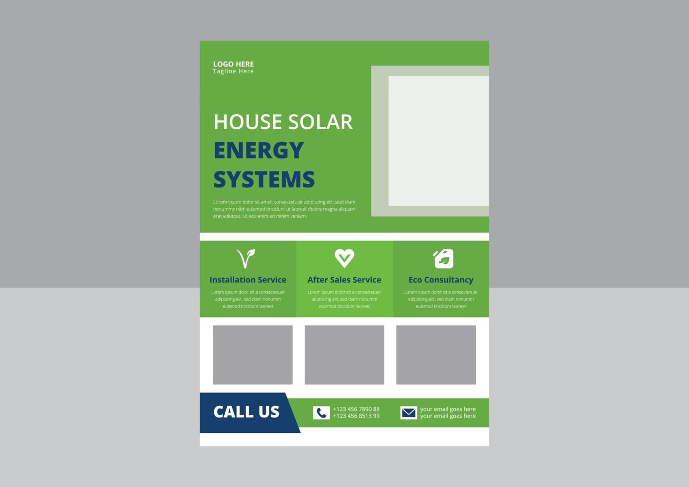 Vorlagen für Solarenergie-Flyer, Flyer für Lösungen von Solarexperten. Haus-Solarenergiesystem-Flyer-Design. Green Energy Flyer, Cover, Posterdesign. vektor