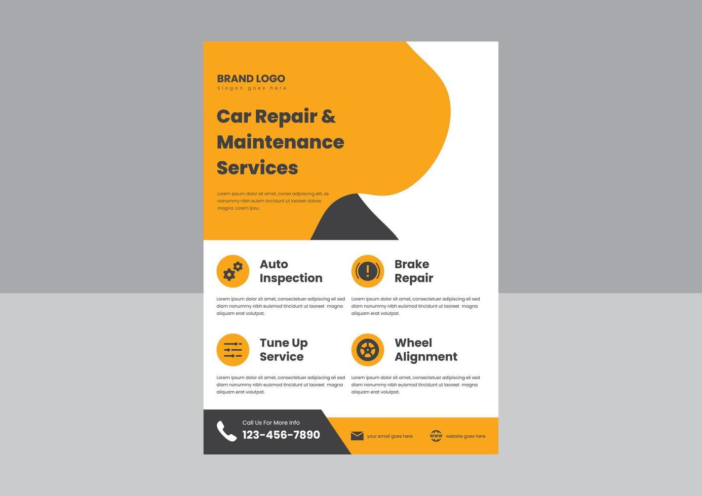 automotive bil reparationstjänster auto detaljering flyer affisch mall. design av broschyrer för bilreparationer och biltjänster. vektor