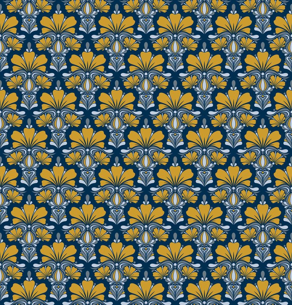 blå sömlös vektorbakgrund i art nouveau-stil med en bukett gula blommor vektor