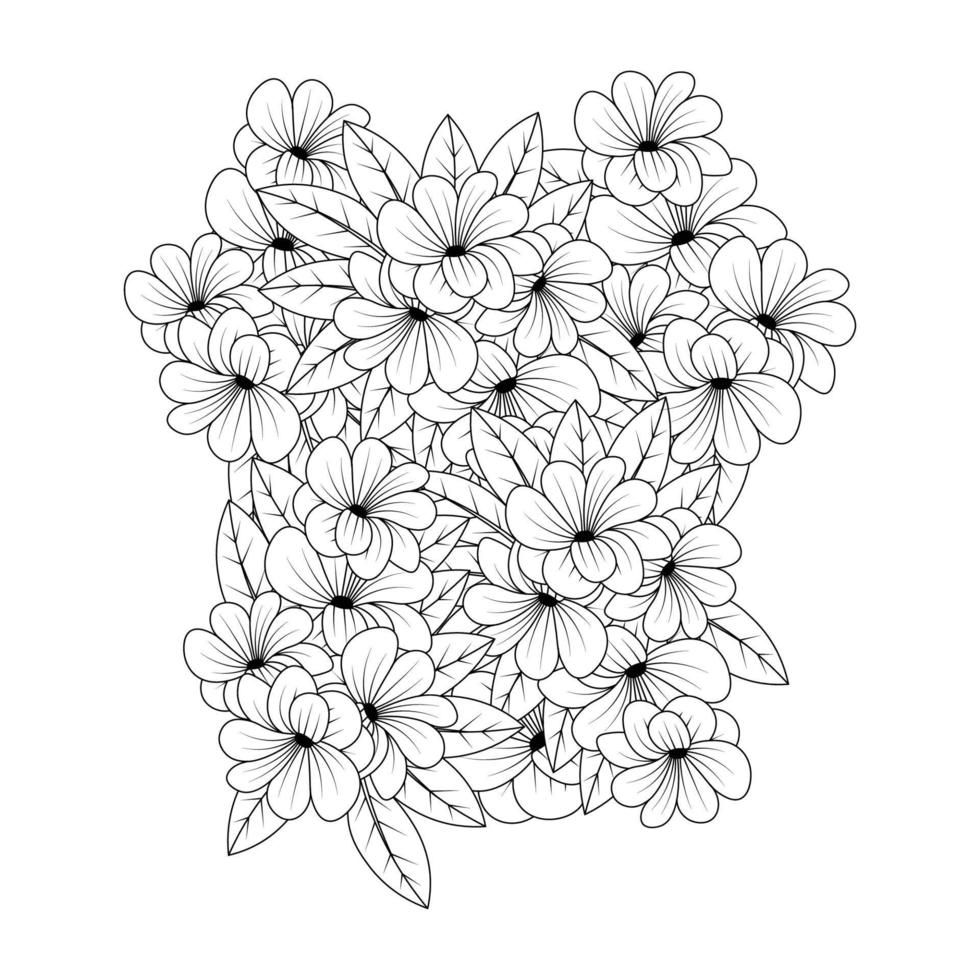 niedliche gekritzelblumen-malseite der linienkunstillustration mit handgezeichnetem design vektor