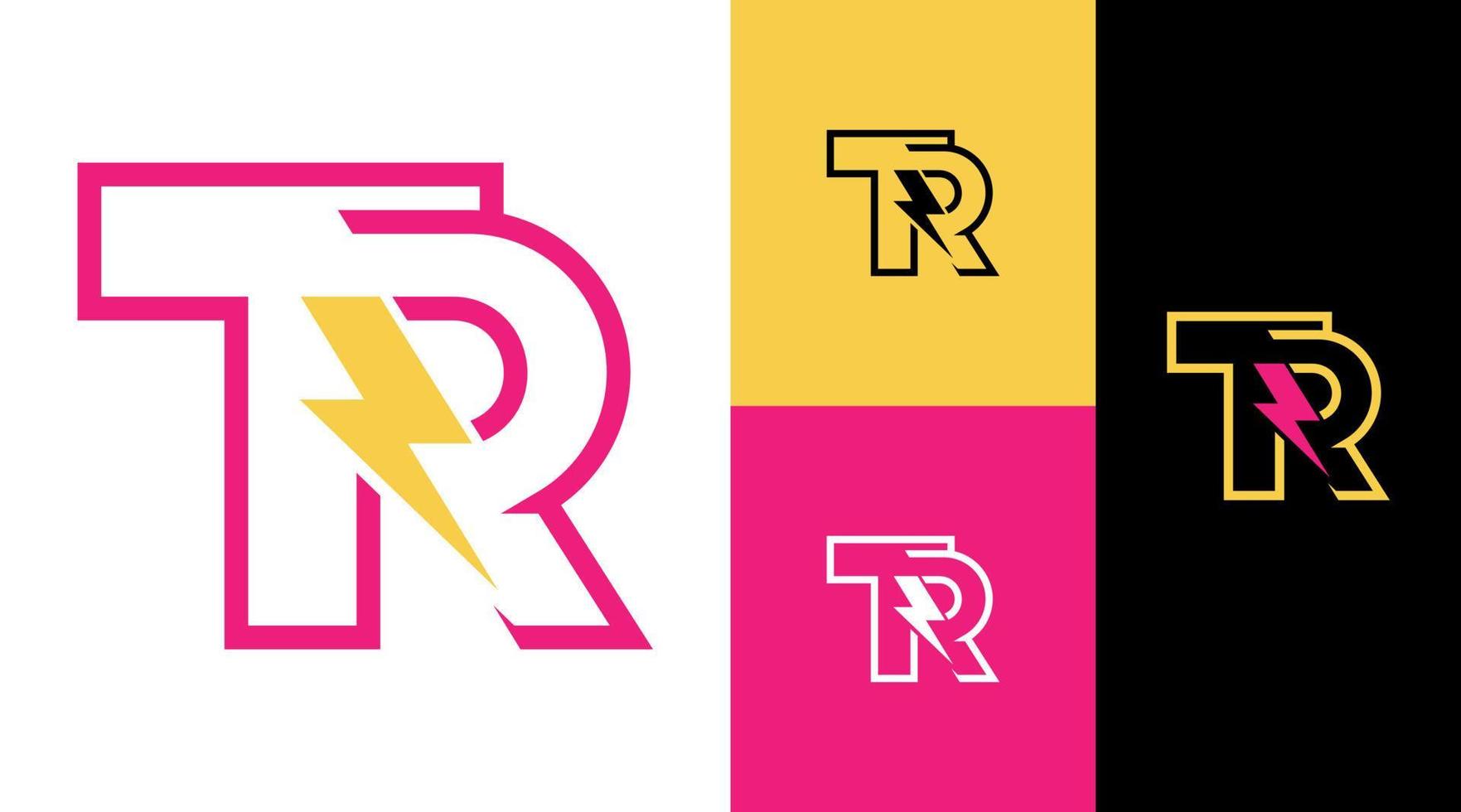 tr monogram lightning thunder logotyp designkoncept vektor