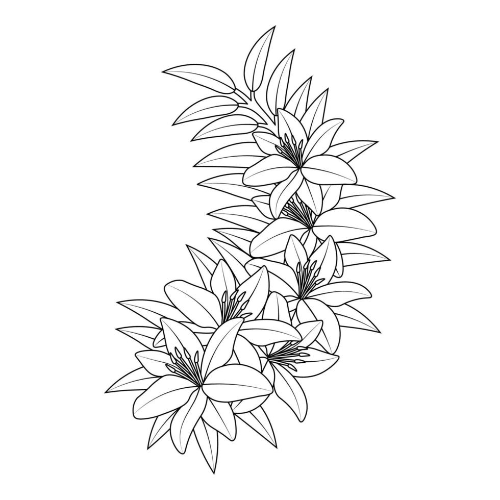 Malvorlagen Blumenillustration mit Strichzeichnungsvorlage im Doodle-Stil vektor