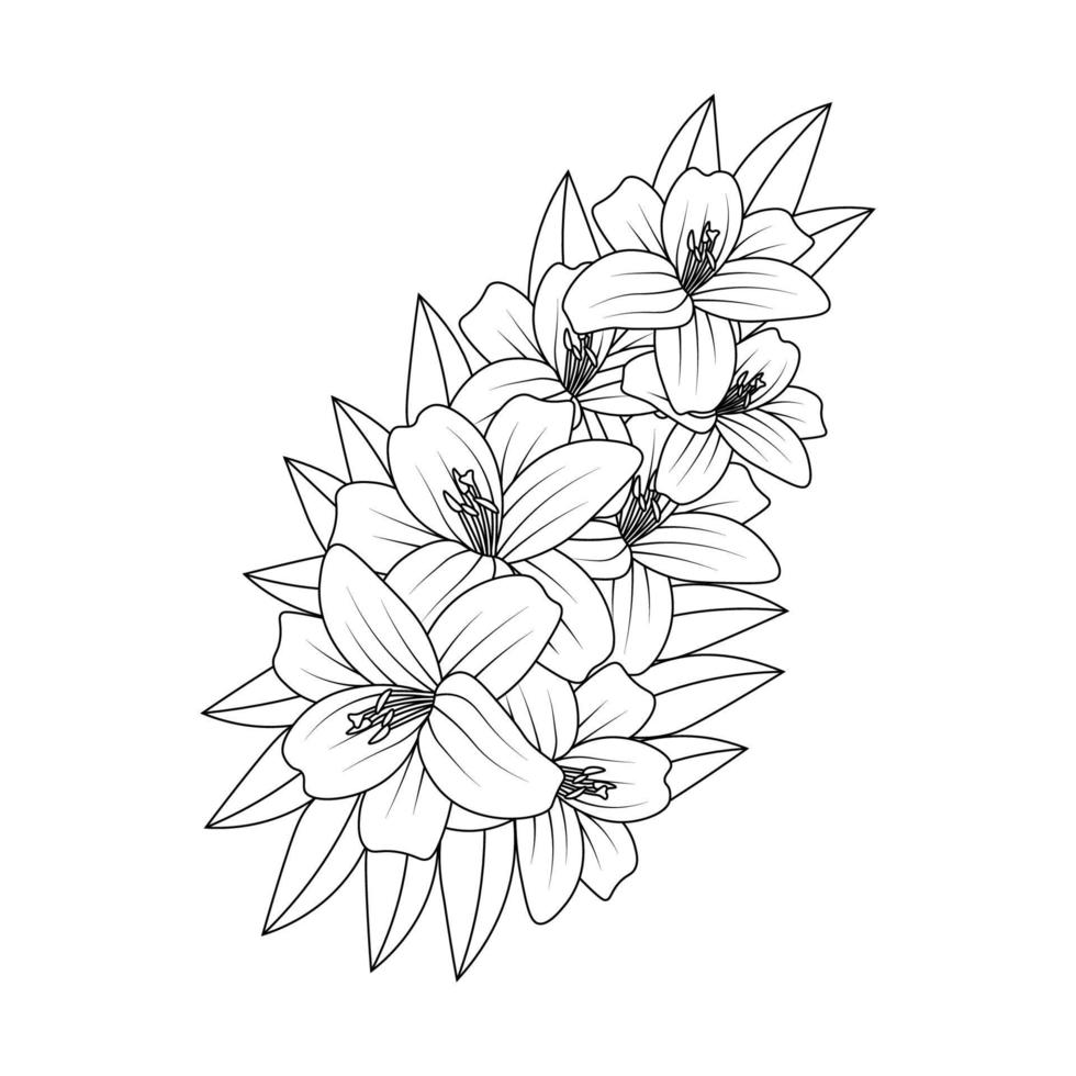 målarbok blomma illustration med doodle stil linjeritning mall vektor